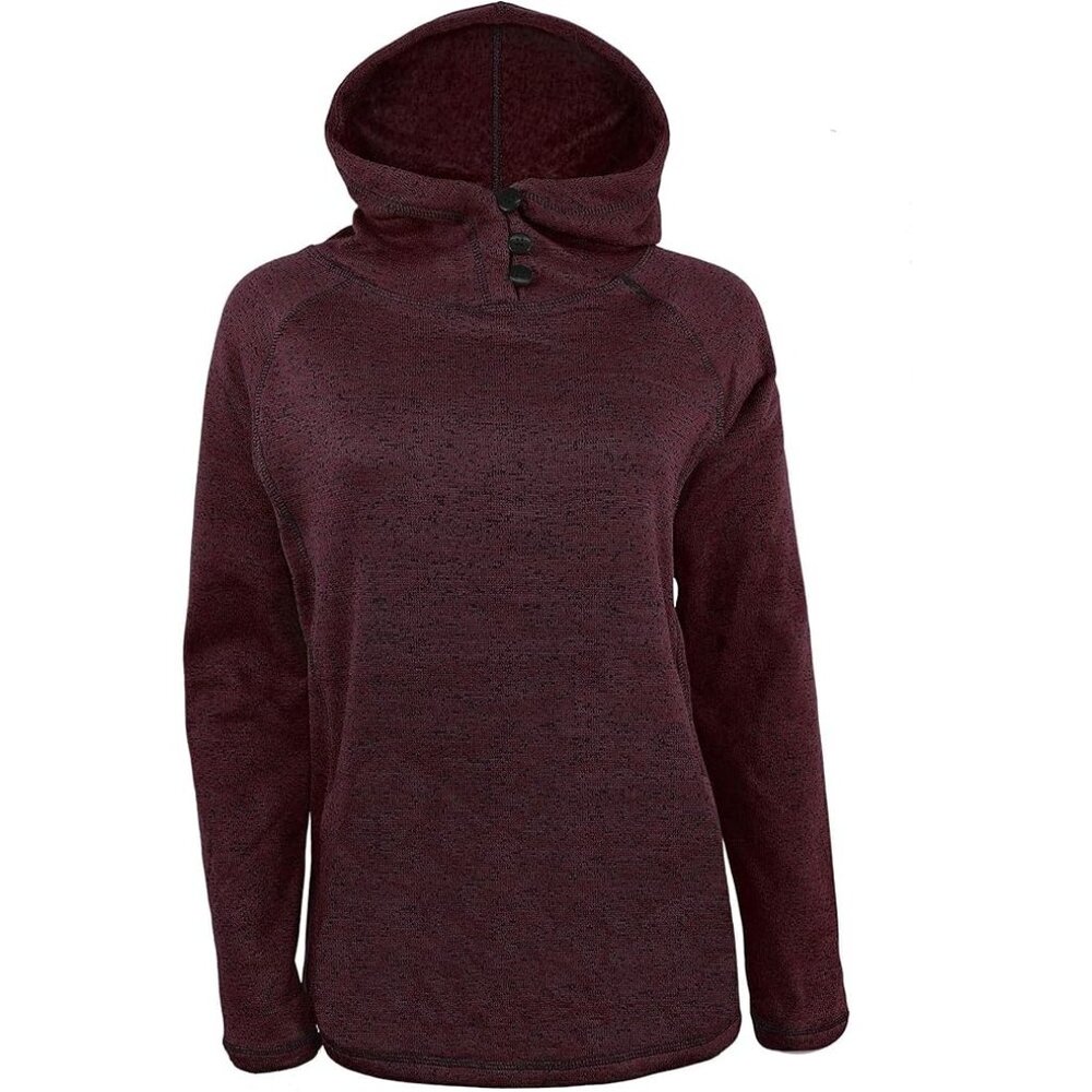 Outfitters Ladies' Knit Fleece Salt & Pepper Hooded Henley Pullover 2XL Burgundy